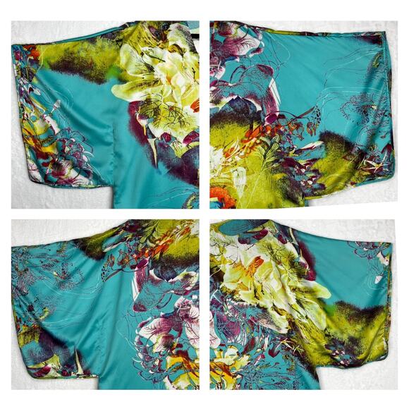 Natori Private Luxuries Blue Awai Charmeuse Kaftan Large Maxi Length‎ Oversized - Picture 7 of 16